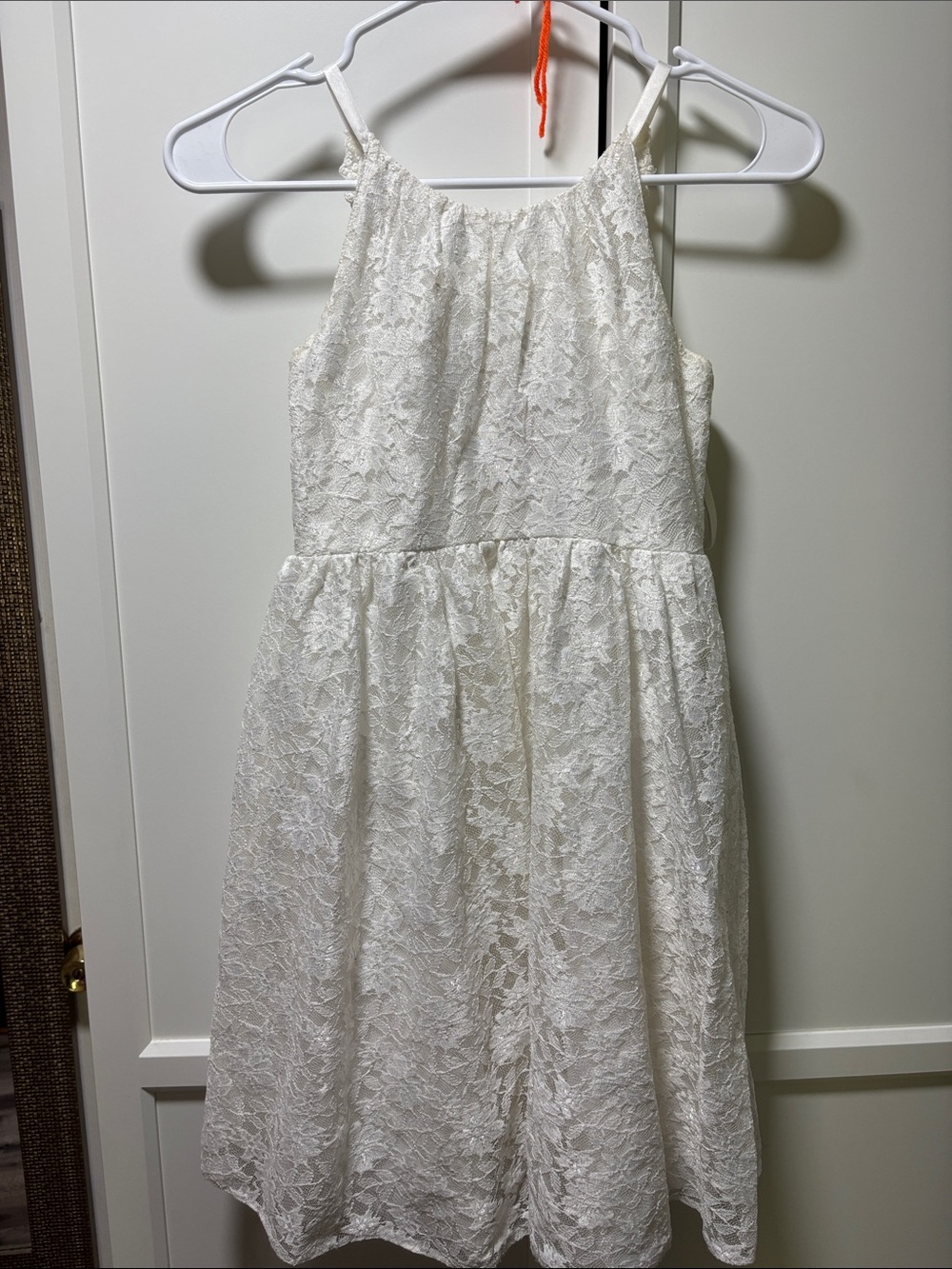 David's Bridal White Lace Spaghetti Strap Girls' Dress - perfect for flower girl